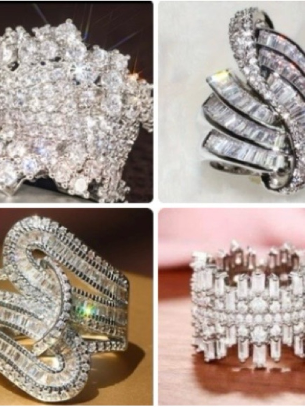 New - 4 Elegant Crystal Statement Rings